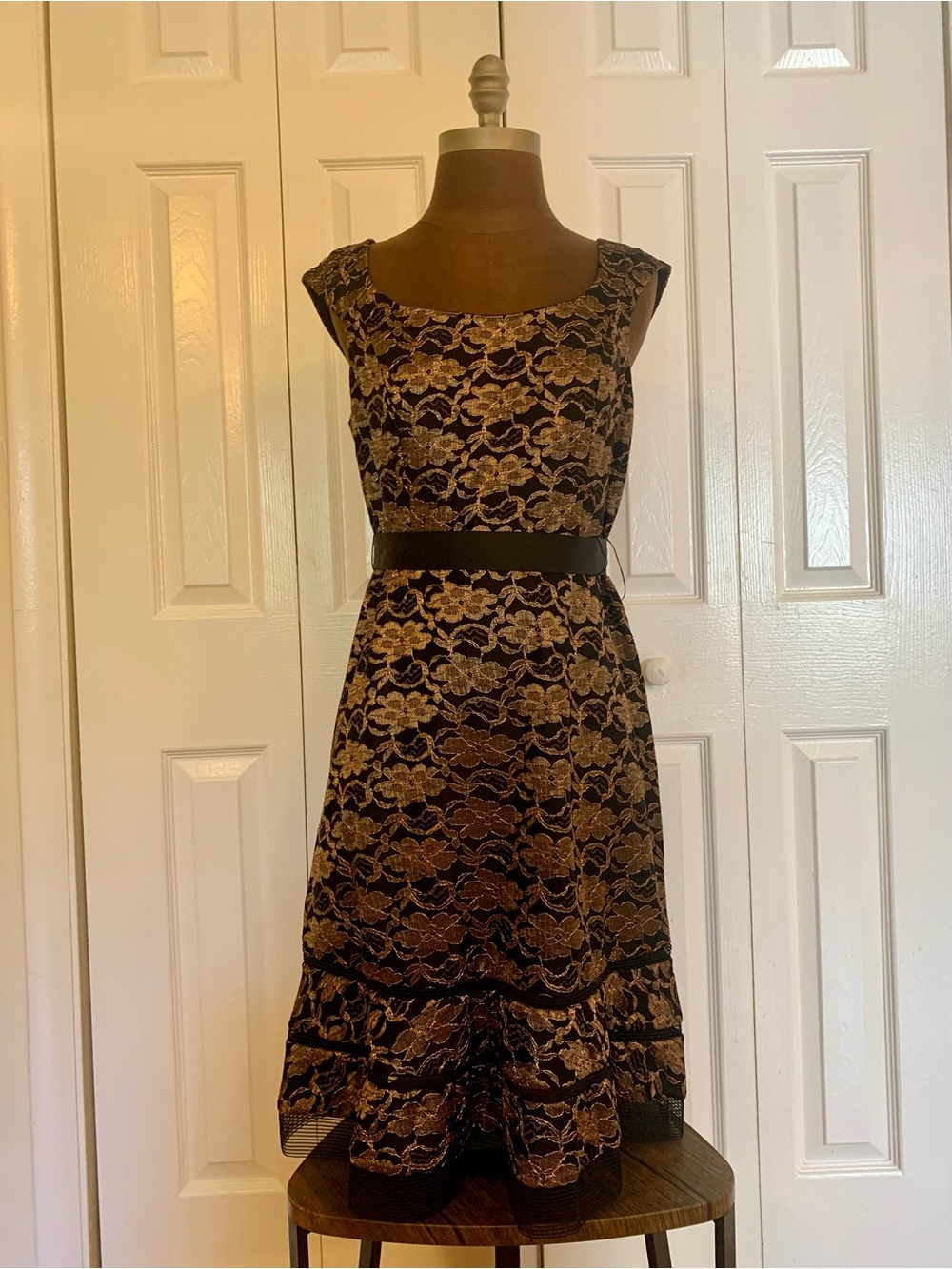 dressbarn Black and Gold Lace Midi Dress